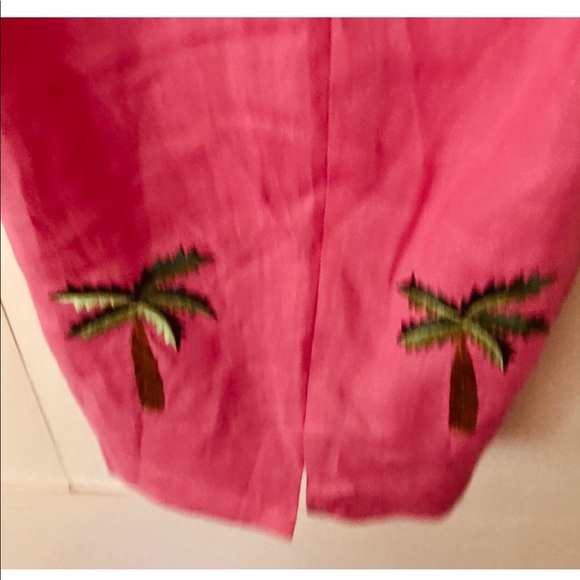 New CJ Laing Pink Linen Pants with Palm Trees Pink size 14 Cruise Summer - Picture 5 of 16